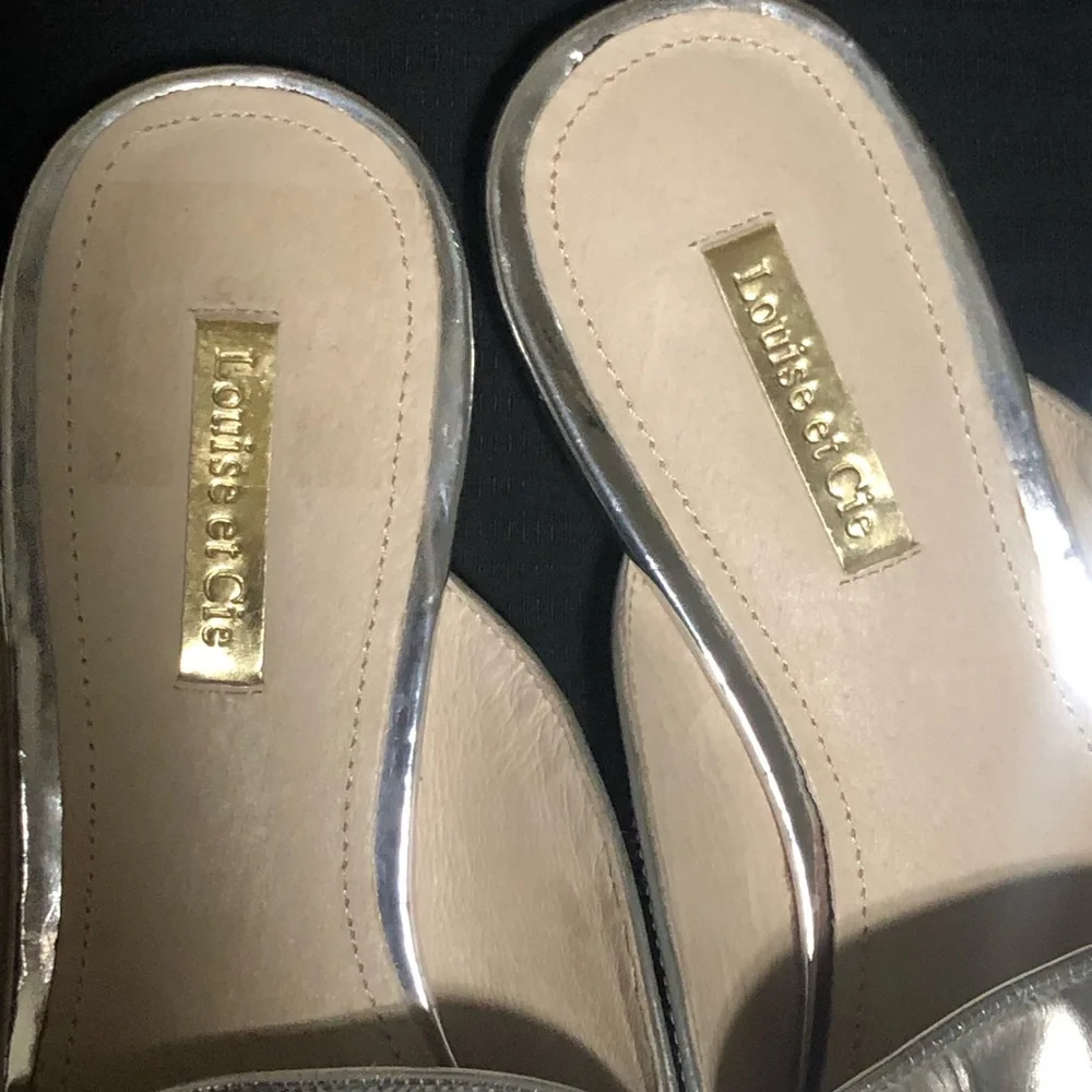 Louise et Cie Women’s Silver Metallic Slip-On Loafer Mules, Size 7.5, Leather